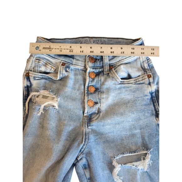 Arizona Women's Juniors Size 1 Blue High Rise Distressed Curvy Stretch Mom Jean - Picture 7 of 9